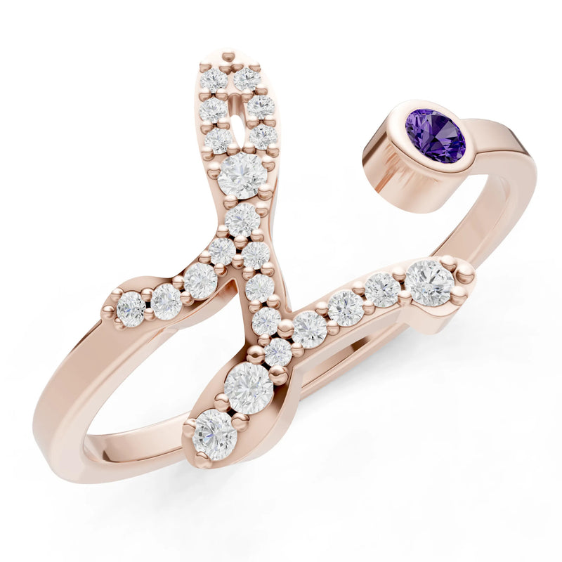 Dainty Initial Letter Birthstone Open Ring – L