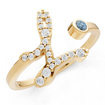 Dainty Initial Letter Birthstone Open Ring – L