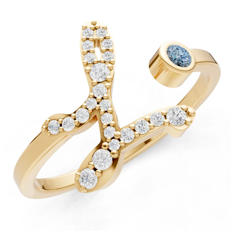 Dainty Initial Letter Birthstone Open Ring – L