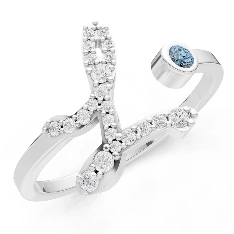 Dainty Initial Letter Birthstone Open Ring – L
