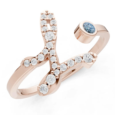 Dainty Initial Letter Birthstone Open Ring – L