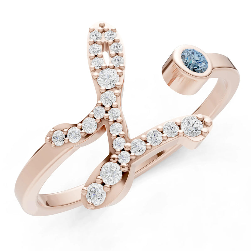 Dainty Initial Letter Birthstone Open Ring – L