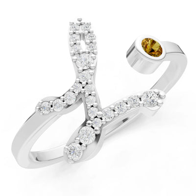 Dainty Initial Letter Birthstone Open Ring – L