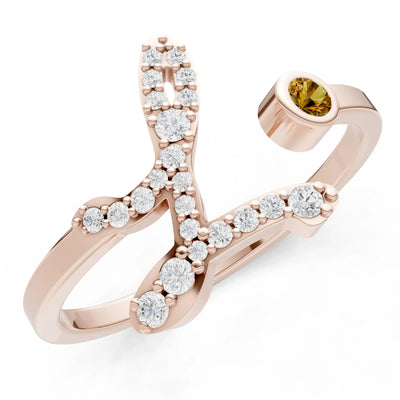 Dainty Initial Letter Birthstone Open Ring – L