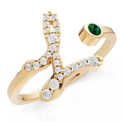 Dainty Initial Letter Birthstone Open Ring – L