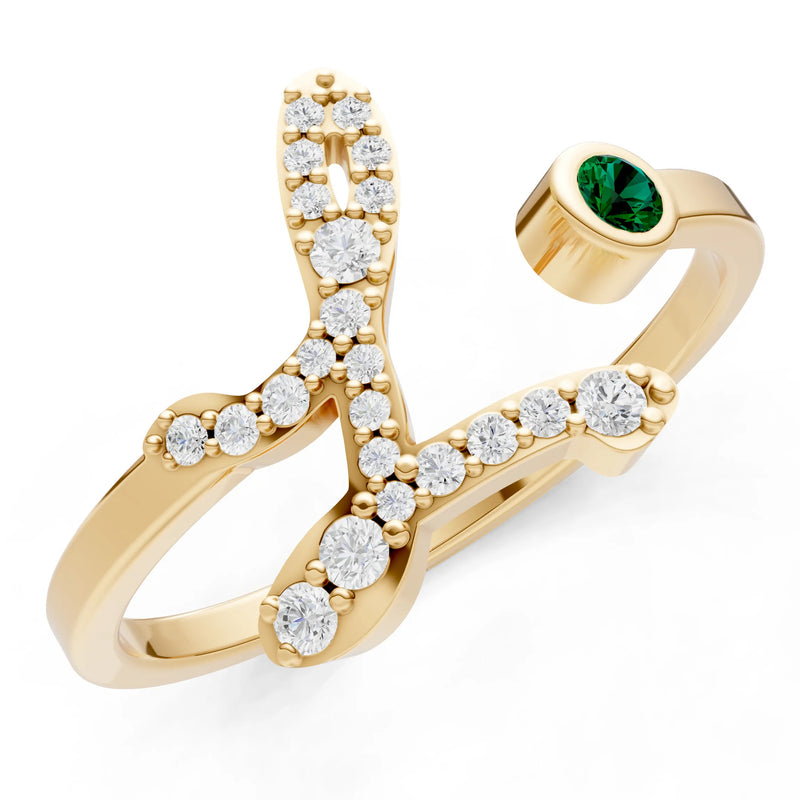 Dainty Initial Letter Birthstone Open Ring – L