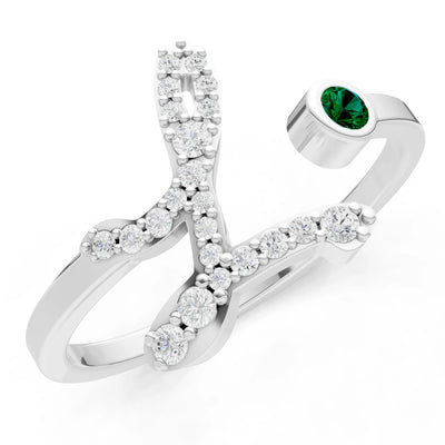 Dainty Initial Letter Birthstone Open Ring – L