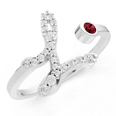 Dainty Initial Letter Birthstone Open Ring – L