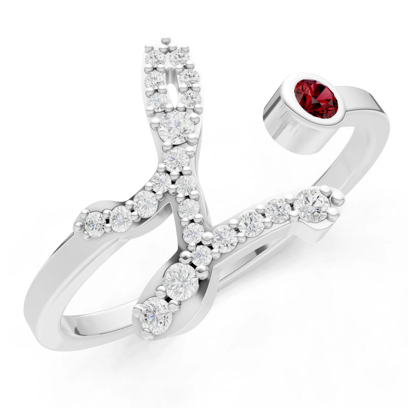 Dainty Initial Letter Birthstone Open Ring – L