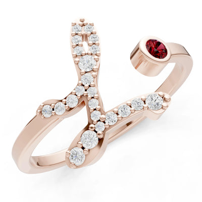 Dainty Initial Letter Birthstone Open Ring – L