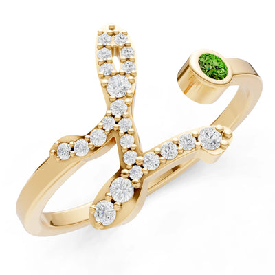 Dainty Initial Letter Birthstone Open Ring – L