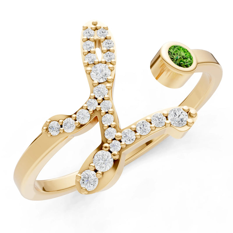 Dainty Initial Letter Birthstone Open Ring – L