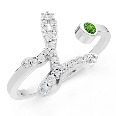 Dainty Initial Letter Birthstone Open Ring – L