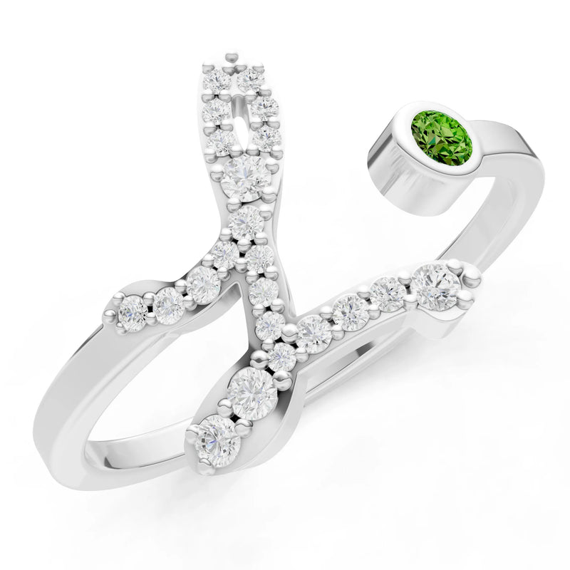 Dainty Initial Letter Birthstone Open Ring – L