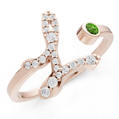 Dainty Initial Letter Birthstone Open Ring – L