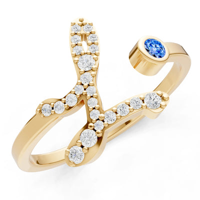 Swiss Blue Topaz Dainty Initial Letter Birthstone Open Ring – L