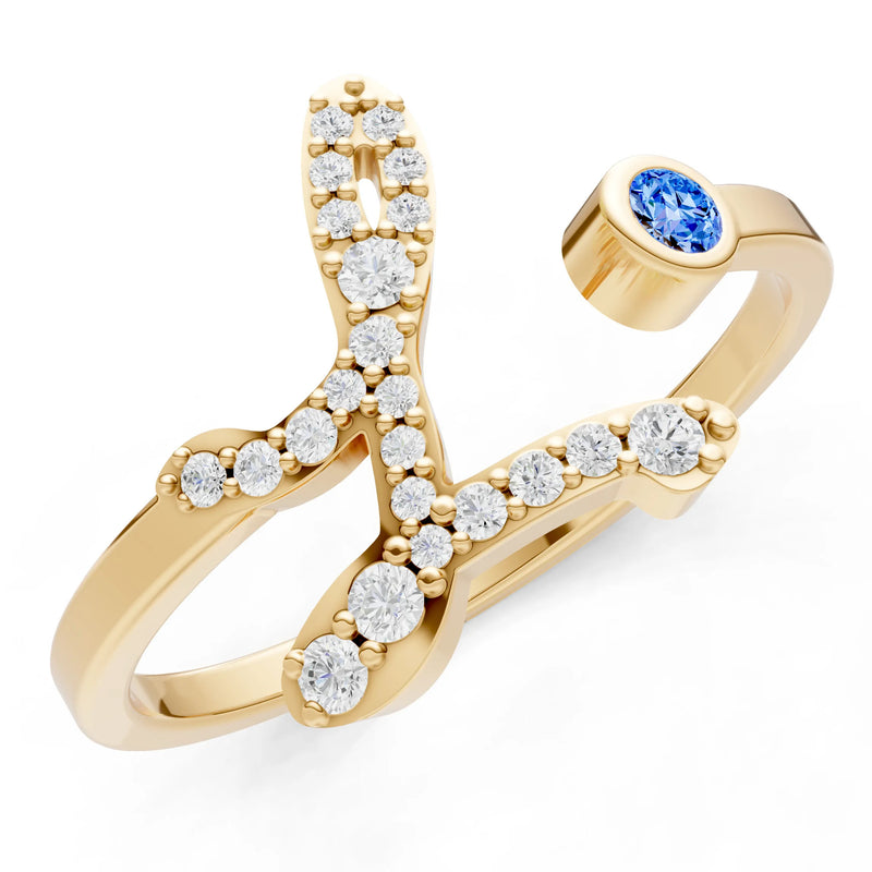 Swiss Blue Topaz Dainty Initial Letter Birthstone Open Ring – L