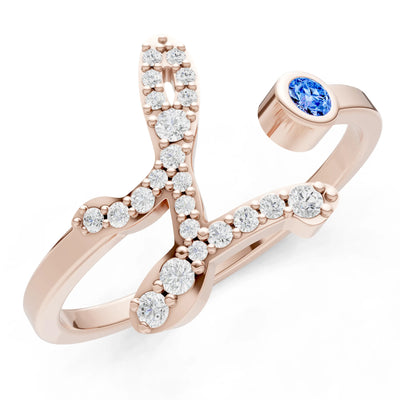 Swiss Blue Topaz Dainty Initial Letter Birthstone Open Ring – L