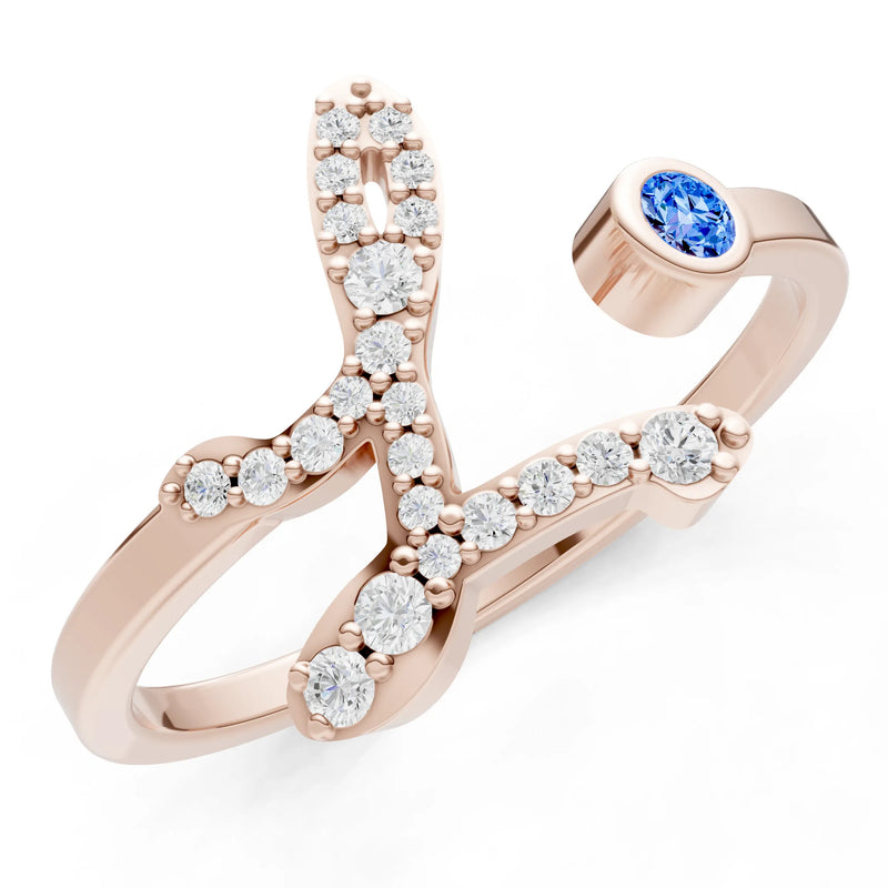 Swiss Blue Topaz Dainty Initial Letter Birthstone Open Ring – L