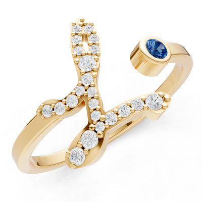 London Blue Topaz Dainty Initial Letter Birthstone Open Ring – L