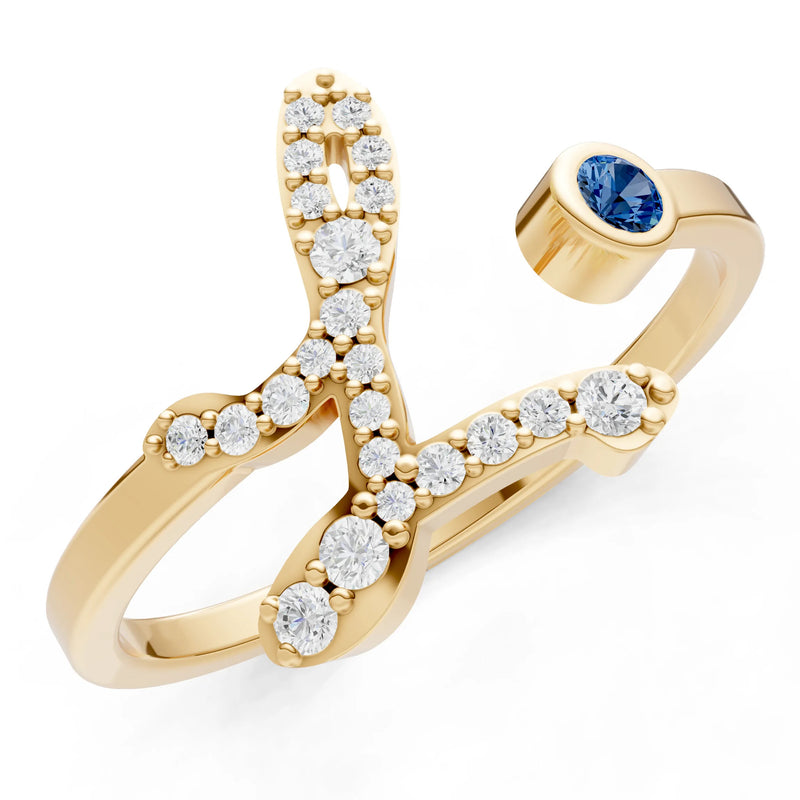 London Blue Topaz Dainty Initial Letter Birthstone Open Ring – L