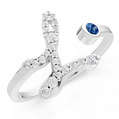 Dainty Initial Letter Birthstone Open Ring – L