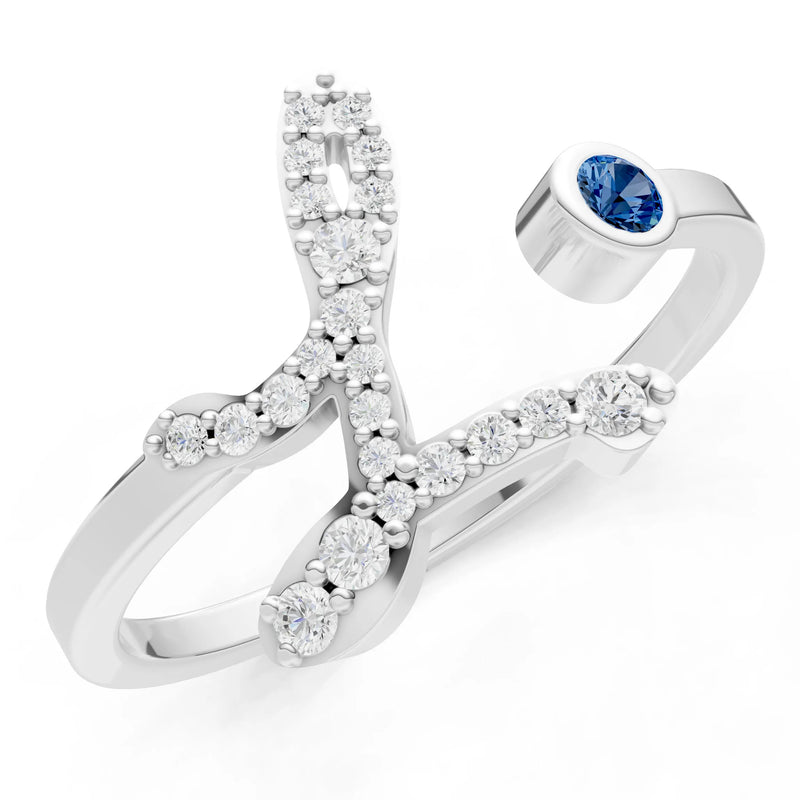 London Blue Topaz Dainty Initial Letter Birthstone Open Ring – L