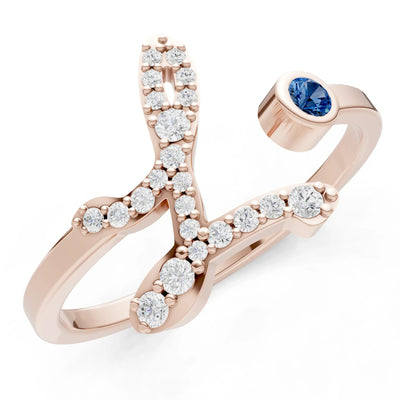 London Blue Topaz Dainty Initial Letter Birthstone Open Ring – L