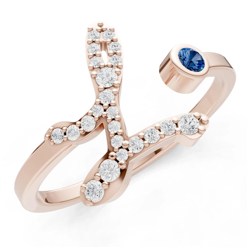 London Blue Topaz Dainty Initial Letter Birthstone Open Ring – L