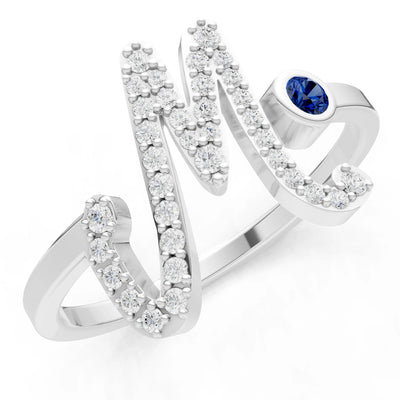 Dainty Initial Letter Birthstone Open Ring – M