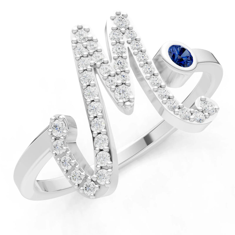 Dainty Initial Letter Birthstone Open Ring – M