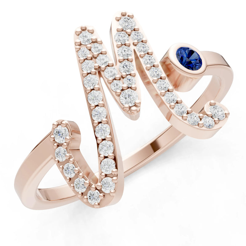 Dainty Initial Letter Birthstone Open Ring – M