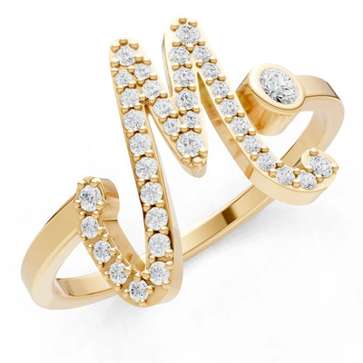 Dainty Initial Letter Birthstone Open Ring – M
