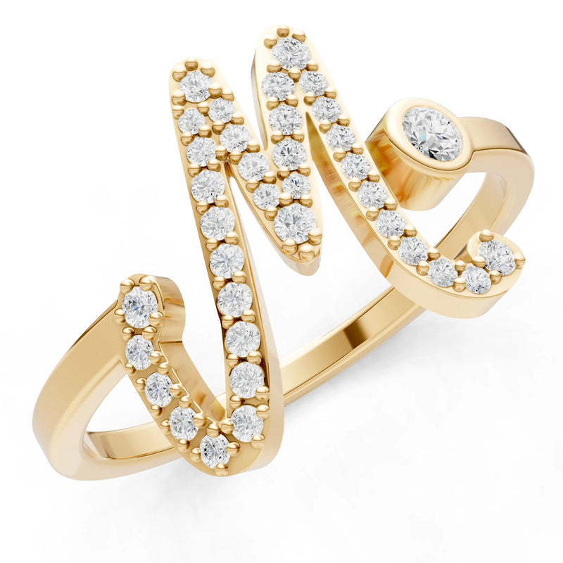 Dainty Initial Letter Birthstone Open Ring – M