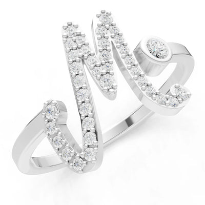 Dainty Initial Letter Birthstone Open Ring – M