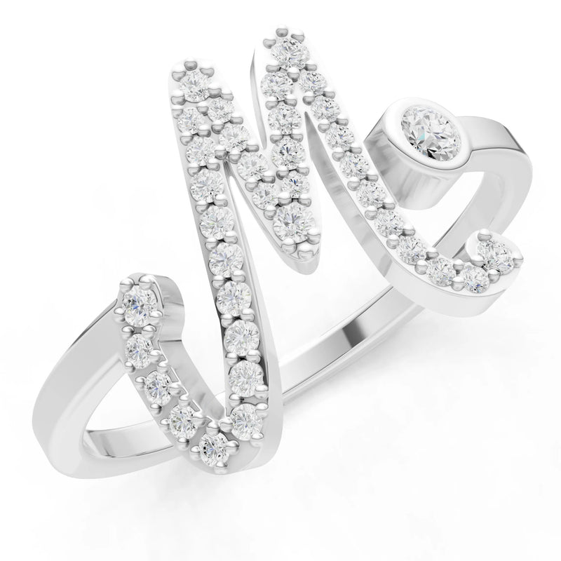 Dainty Initial Letter Birthstone Open Ring – M