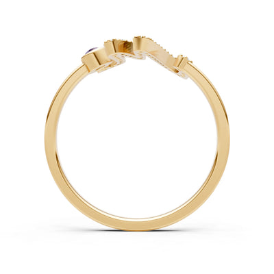 Dainty Initial Letter Birthstone Open Ring – M