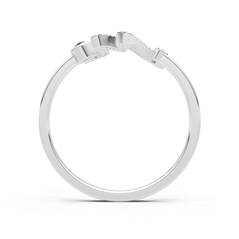 Amethyst Dainty Initial Letter Birthstone Open Ring – M