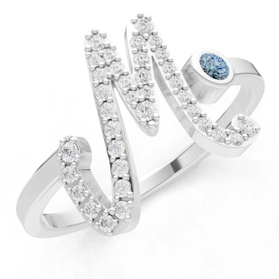 Dainty Initial Letter Birthstone Open Ring – M