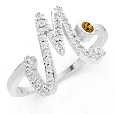 Dainty Initial Letter Birthstone Open Ring – M