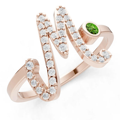 Dainty Initial Letter Birthstone Open Ring – M