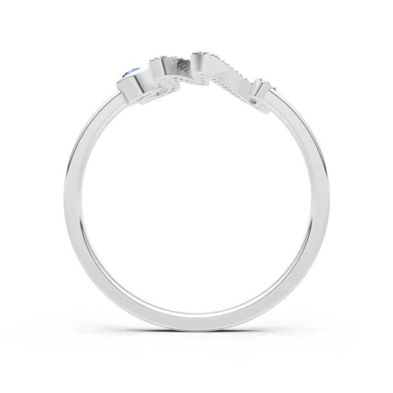 Swiss Blue Topaz Dainty Initial Letter Birthstone Open Ring – M