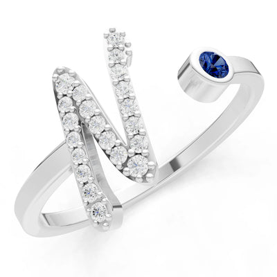 Dainty Initial Letter Birthstone Open Ring – N