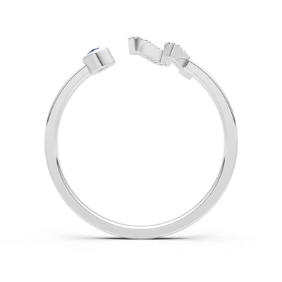 Blue Sapphire Dainty Initial Letter Birthstone Open Ring – N