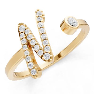 Dainty Initial Letter Birthstone Open Ring – N