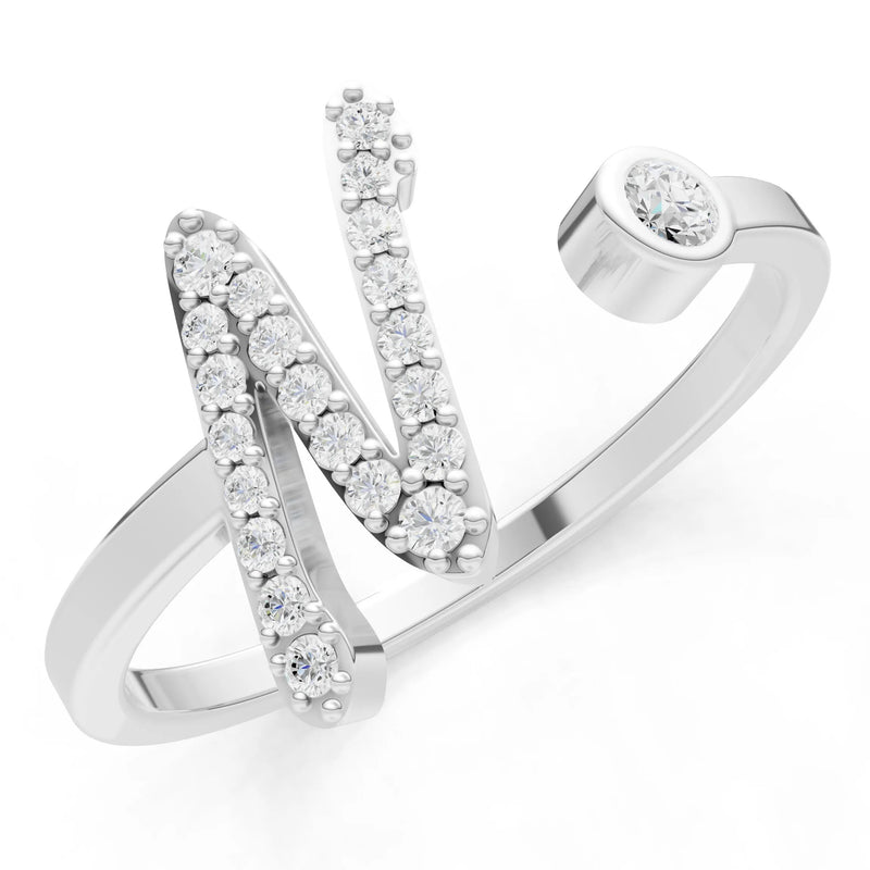 Dainty Initial Letter Birthstone Open Ring – N