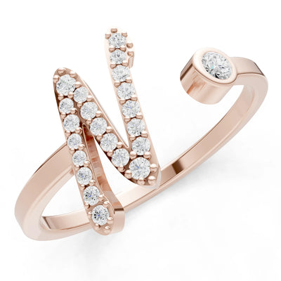 Dainty Initial Letter Birthstone Open Ring – N