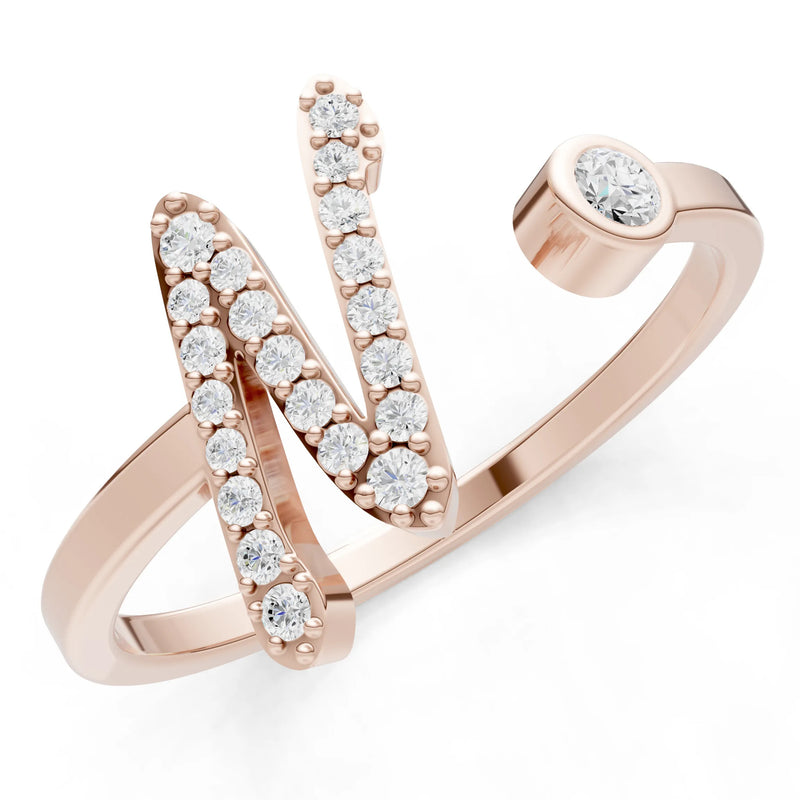 Dainty Initial Letter Birthstone Open Ring – N