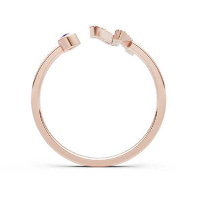 Dainty Initial Letter Birthstone Open Ring – N
