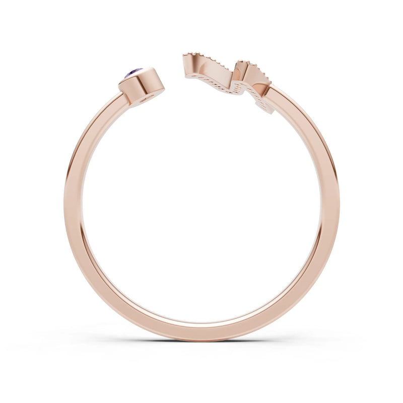 Dainty Initial Letter Birthstone Open Ring – N